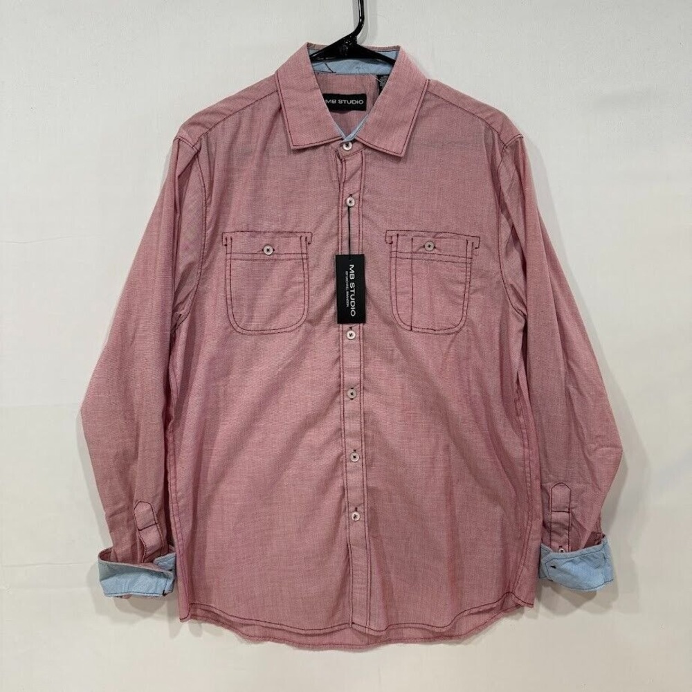 MB Studio Men's Shirt M Red Long Sleeve Button Up‎ Dual Chest Pockets NWT